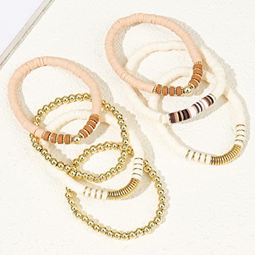 Colorful Beaded Bracelet For Women Heishi Bracelets Set Gold Clay Vinyl Bead Stackable Stretch Strand Bracelet Bohemian Summer Bracelets Set #TOP4