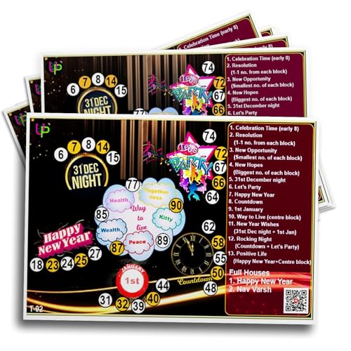 Image of New Year Theme Tambola Tickets | Pink Black Theme 2026 (English) Festive Bingo Housie Cards for Holiday Gatherings & New Year Themed Events (Set of 15 Tickets)