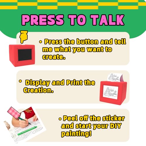 Image of Bxiadbzl AI Voice-Controlled Sticker Maker for Kids, Smart Pocket Thermal Printer with 6 Art Styles, Wireless WiFi Mini Portable Drawing & Coloring Machine for DIY(Black)