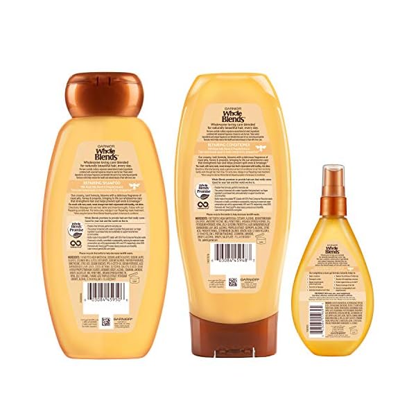 Garnier Whole Blends Honey Treasures Repairing Shampoo, Conditioner + Miracle Nectar Leave-In Set for Dry, Damaged Hair (3 Items), 1 Kit (Packaging May Vary)