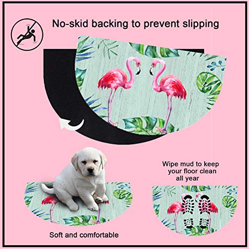 Why Decor Half Round Door Mat Indoor Flamingo Entrance Rugs With Tropical Leaves Half Circle Rug Outdoor Half Moon Rug Entryway Rug Half Round Rug Front Door Mats Rubber Welcome Doormat (Flamingos) #TOP3