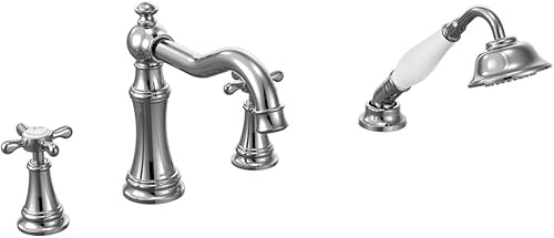 Moen TS21102 Weymouth - Grifo de bañera con desviador de dos manijas, incluye ducha de mano, requiere válvula, cromado
