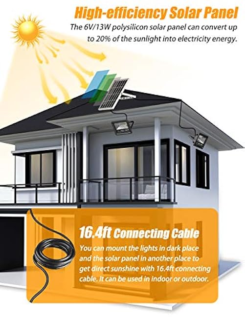 Solar Flood Light Outdoor 1000LM Dual 6000K Bright White Floodlights Ip65 Waterproof Solar Power Light Auto On/Off Dusk to Dawn with Remote Control for Yard, Garden, Shed, Barn.