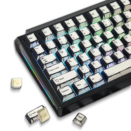FunHub Retro PBT Keycaps - White 137 Keycaps Set for Full Size Mechanical Keyboard (Typing Gaming or Anime Themed) Shine Through Side Printed Backlit Key Caps (Cherry Doubleshot MX 100% 75% 65% 60%)