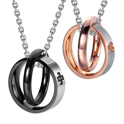 Image of Urban Jewelry His & Hers Couples Engraved Double Ring Pendant Necklace