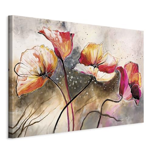 B&D XXL - Tableau Décoration 60x40 cm 1 Partie - Impression sur Toile Cadre en Bois Salon Chambre Déco Murale Tableaux Maison Bureau Cuisine - Fleurs Coquelicots Rouge 0107-13