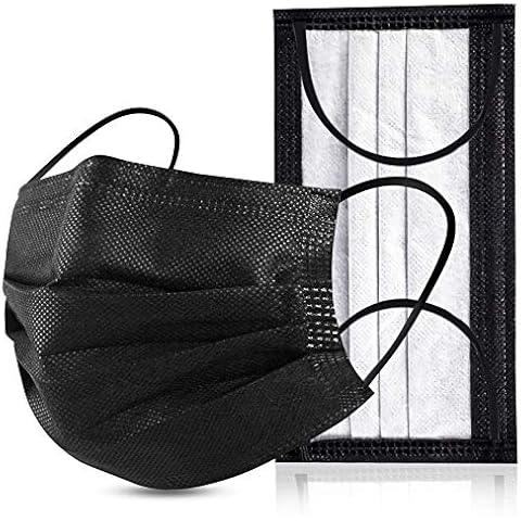 YJIAKA Black Disposable Face Masks 4 Layers Protection 50Pcs, Breathable Dust Mask Mouth Covers for Adult Cover