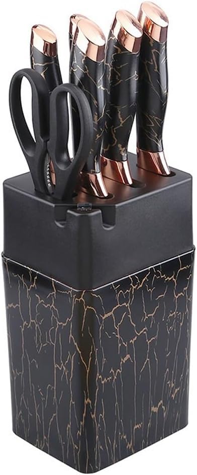 Godsa martKitchen KnifeSet, 7-Pcs KnifeSet with Knife Holder Block, Non-Stick Non-Slip Sharp Stainless Steel Kitchen KnifeSet with Storage Suitable for Home and Restaurant (Black Gold) Godsa martKitchen KnifeSet, 7-Pcs KnifeSet with Knife Holder Block, Non-Stick Non-Slip Sharp Stainless Steel Kitchen KnifeSet with Storage Suitable for Home and Restaurant (Black Gold)