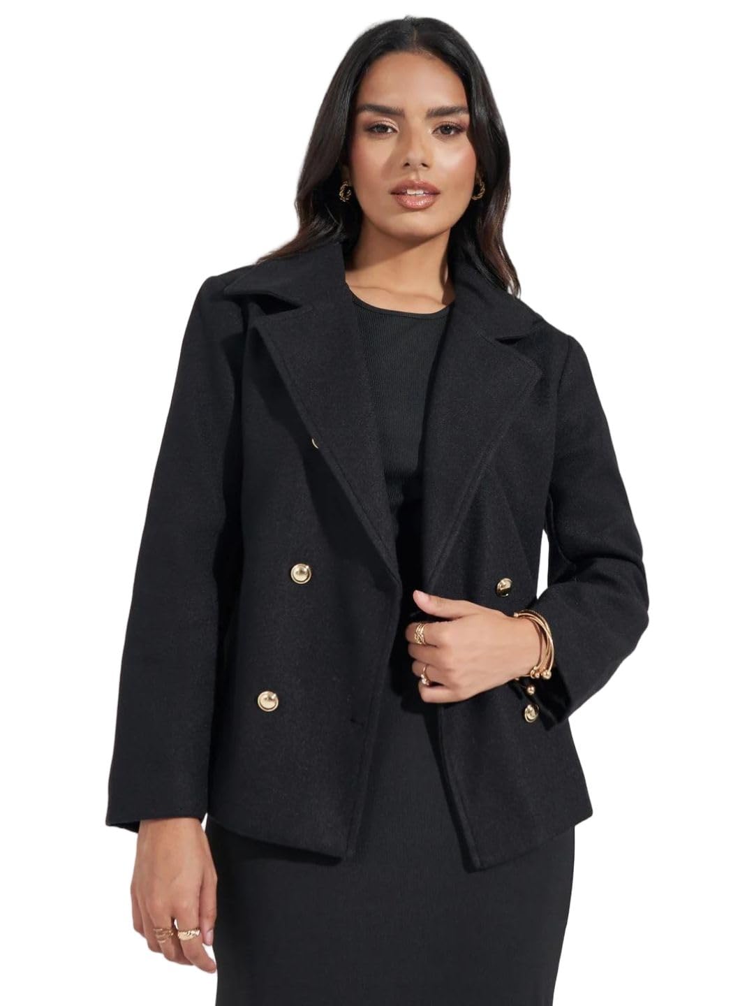 styli Women’s Tailo Blazer | Wool-Like Fabric with Notched Lapel & Button Closure | Casual Regular Fit Short Length Blazer for Women-picture-43