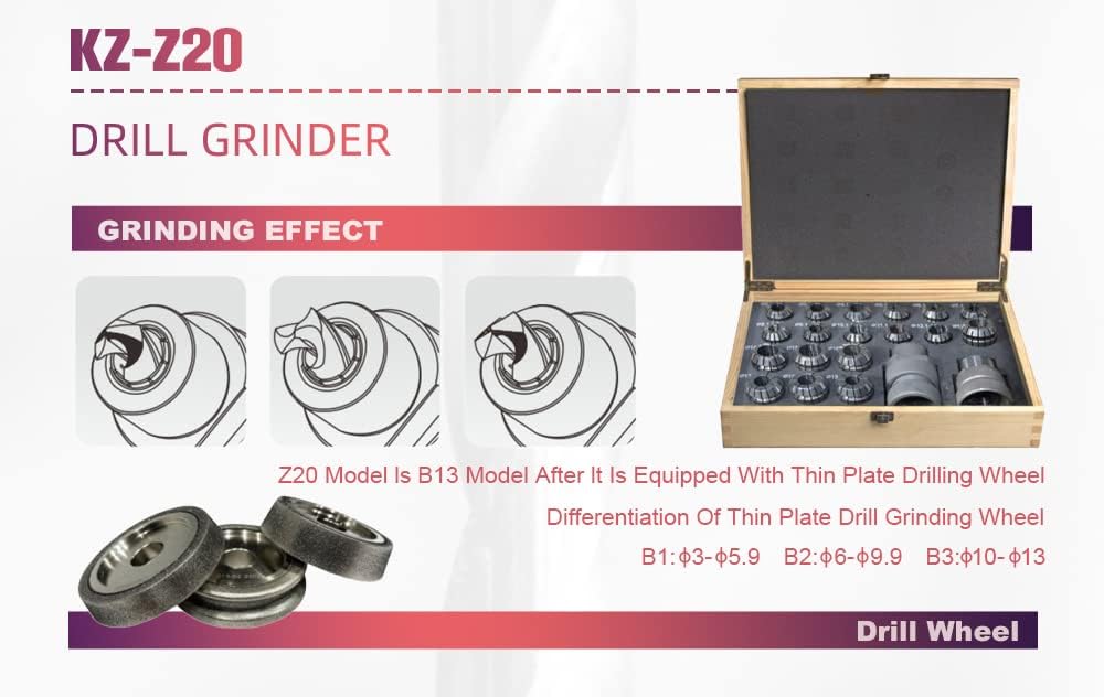 Drill Bits Sharpener KZ-Z13 Drill Grinder 11 ER Collects Portable Grinding Sharpening Machine Φ3-Φ13 Grinding Range