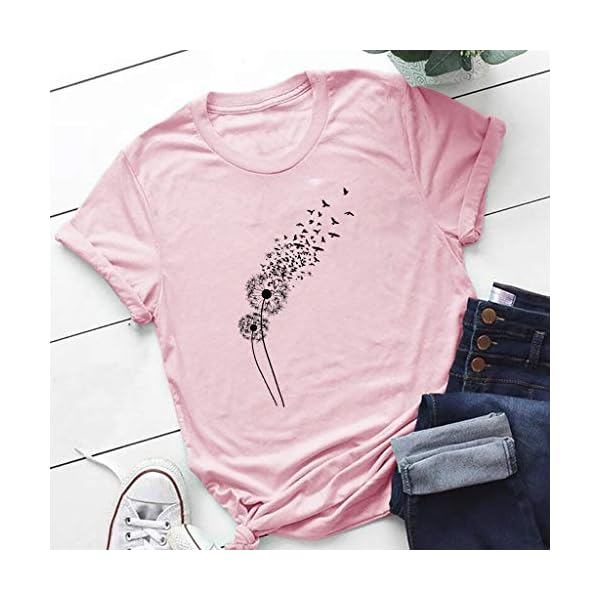 Women's Short Sleeves O-Neck Sunflower Print Casual Tops Pullover Summer Comfy Loose Classic Blouse T-Shirt - Image 3