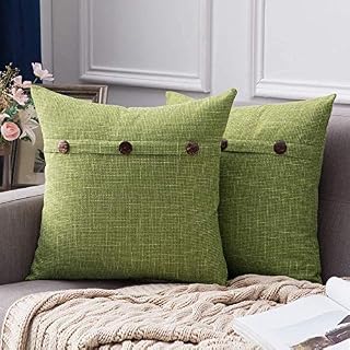 MIULEE Faux Linen Cushion Cover Button Cross Shape Square Throw Pillow Case Home for Sofa Chair Couch Bedroom Decorative Pillowcase Pack of 2 Green 16 x 16 inch 40cm x 40cm