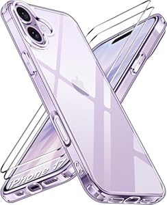 ivoler Nie Vergilbung Klar Hülle für iPhone 17 6,3 Zoll, mit 2 Stück Panzer Schutz Glas, Militärischer Schutz Stoßfest Transparent Schutzhülle Durchsichtige Case Handyhülle