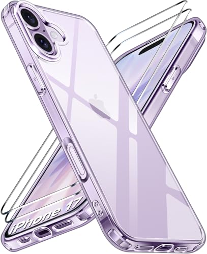 ivoler Nie Vergilbung Klar Hülle für iPhone 17 6,3 Zoll, mit 2 Stück Panzer Schutz Glas, Militärischer Schutz Stoßfest Transparent Schutzhülle Durchsichtige Case Handyhülle