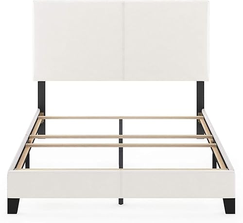 Miniatura 133 de Furinno Pessac - Marco de cama tapizado, piel sintética blanca, tamaño individual XL Blanco,Negro -,Glacier,Negro (plain