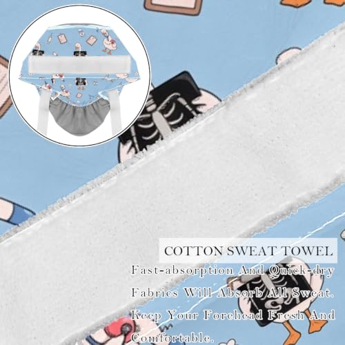 Image of 2 PCS Bouffant Cap with Button Ponytail Pouch Working Cap Sweatband Adjustable Surgical Cap Black and White Cow