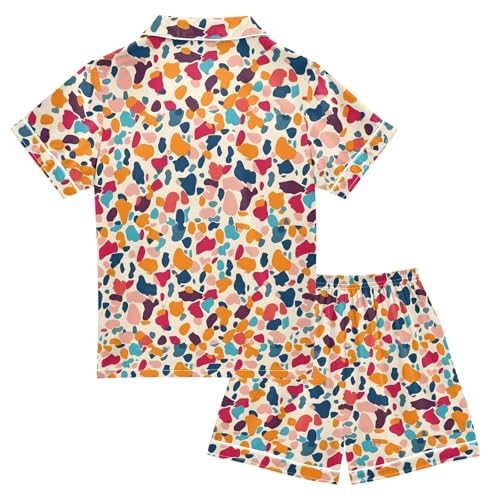 ALAZA Colorful Spots Abstract Satin Pajamas Set Short Sleeve Button Down Sleepwear Summer Pjs 2 Piece2