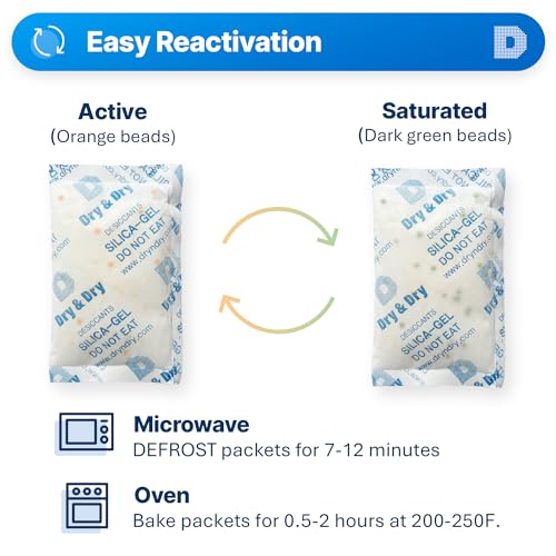 Image of Dry & Dry 100 Gram [14 Packets] Orange Indicating Silica Gel Packets Desiccants - Food Safe Silica Packs, Silica Gel, Silica Packets, Desiccant Packs for Food Storage