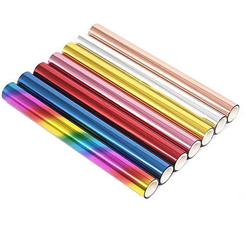 CYFUN DESIGN Lot de 7 rouleaux de papier d'aluminium réactif, utilisation avec plastifieuse imprimante laser, papier holographique pour transfert thermique pour scrapbooking, artisanat, papier