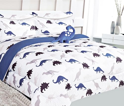 6 Piece Twin Size Toodler Kids Comforter Bed in a Bag Complete Bedding Set Girls Boys Sheets Set Pillow Sham and Decorative Pillowsham (Dinosaur White)