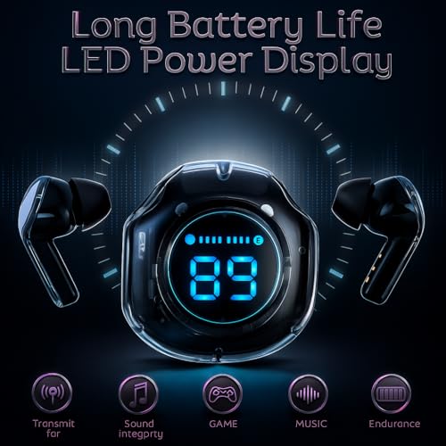 Image of LED Display Wireless Earbuds | Black | Bluetooth 5.0 | Dual Mic ENC Noise Cancelling | Gaming Mode | Touch Controls | Long Battery Life | in-Ear Design | (Ultra PRO) (Black)