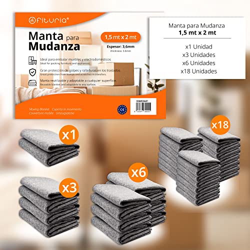 OFITURIA Decke zum Transport von Möbeln und Geräten (Grau, 6 Einheit)
