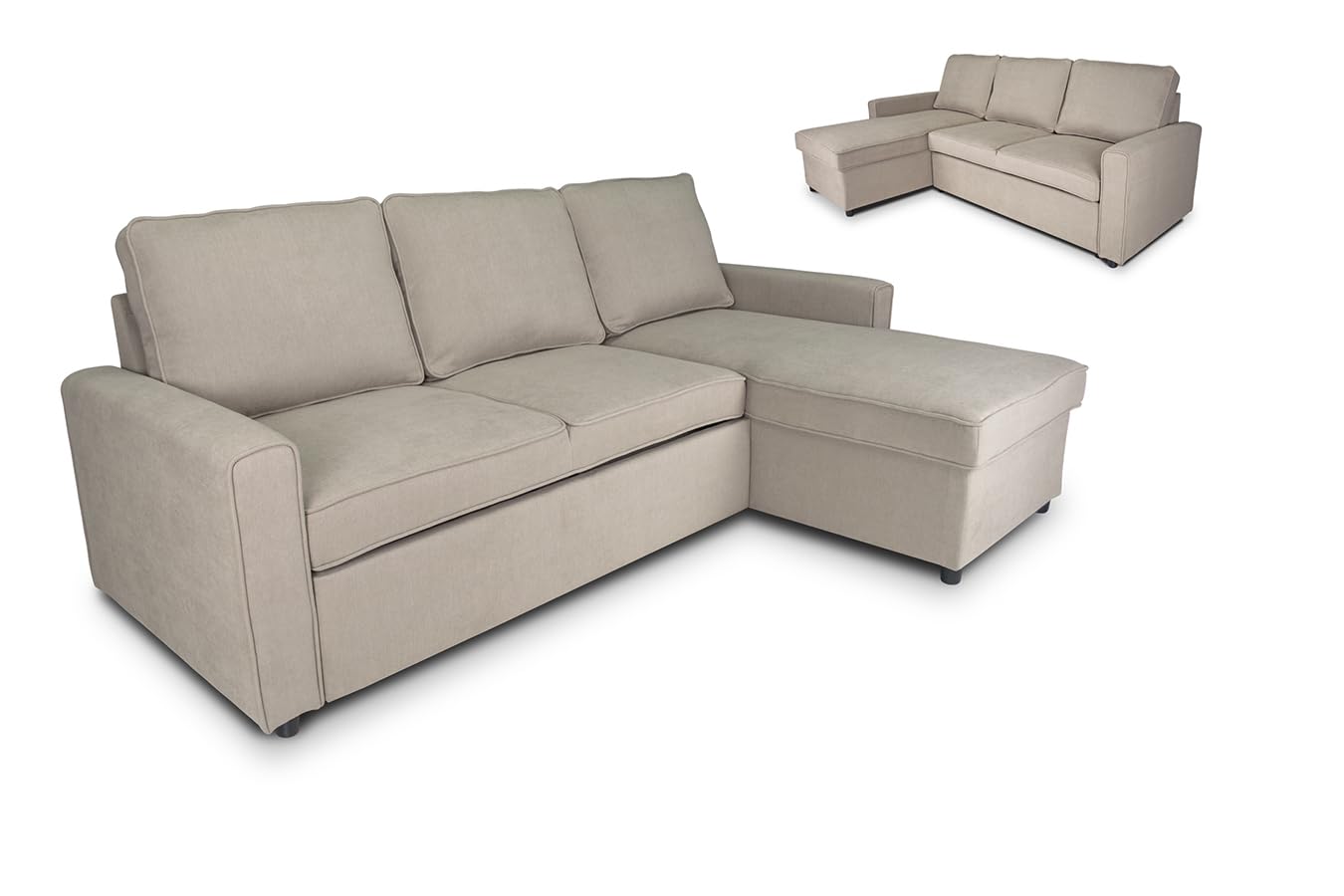 SAMIRA Divano letto angolare con contenitore, divano con chaise longue tortora mod. Kennedy