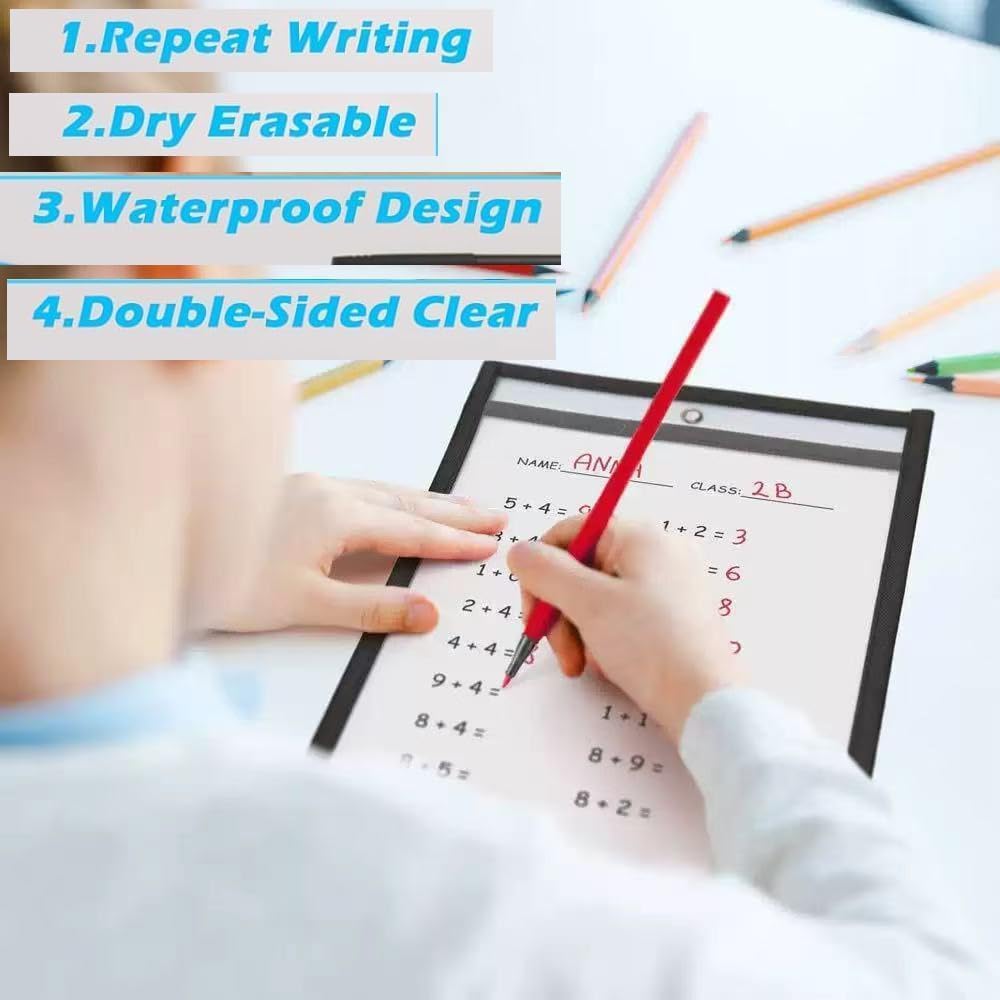 40Stück Abwischbare Durchsichtige Hüllen,Reusable Dry Erase Pockets 36x26cm