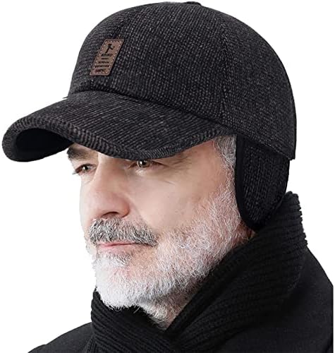 Winter for Men Outdoor Hat, Adjustable Warm Sport Golf Baseball Cap Hats Dad Caps Earflaps Thicken 55-60CM Coffee