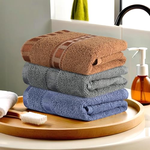 Image of Kuber Industries Pack of 3 Cotton Hand /Face Towels for Men & Women | Easily Washable | Workout Gym Napkins for Men | Pocket Towel - Dark Blue-Grey & Golden