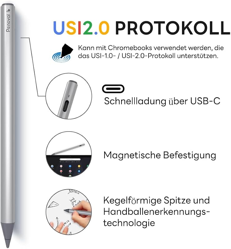 Penoval USI 2.0 Stylus Chromebook-hoz, 4096 Nyomásszint Mágneses Érintőceruza Google Pixel Tablet, Amazon Fire Max 11, Lenovo HP Kompatibili
