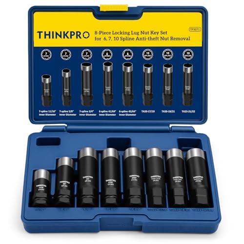 Thinkpro Spline Lug Nut Socket Set-8 Piece Wheel Lock key,6 Spline Lug Nut Socket,7 Spline Lug Nut Key,and 10 Point Lug Nut Key,ta23-21/22,ta20-17/19,ta20-19/21