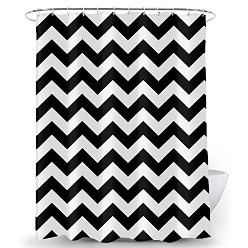 DeKeLaiFu Striped Fabric Black and White Shower Curtain Set including Steel Hooks - Image 2