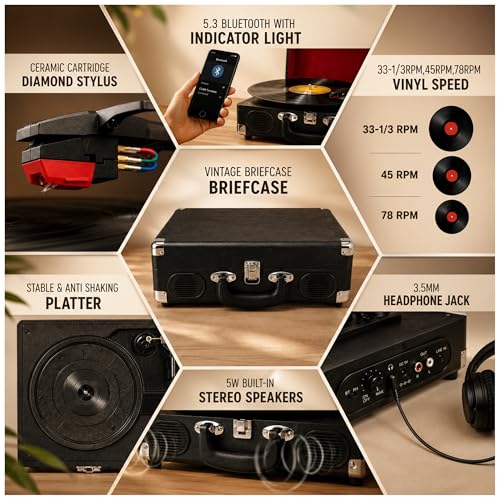 Image of CLAW Stag Portable Pro Bluetooth Turntable | 2x5W Speakers | Jet Black