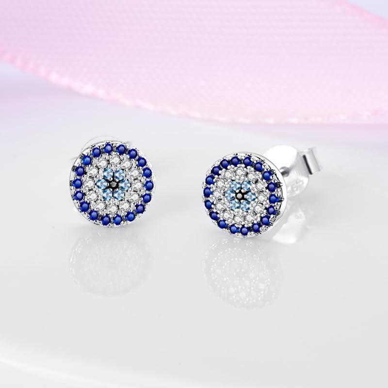 Earrings for Women 925 Sterling Silver Evil Eye Stud Earrings Blue Round Stud Jewelry Fashion Simple Studs 7mm - Image 6