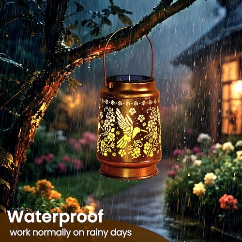 Solar Lanterns Outdoor Waterproof Hummingbird Hanging Solar Lantern Metal Patio Yard Garden Decoration Gifts for Mom Grandma 2 Packs by CHYGRON - Used condition - Image 5