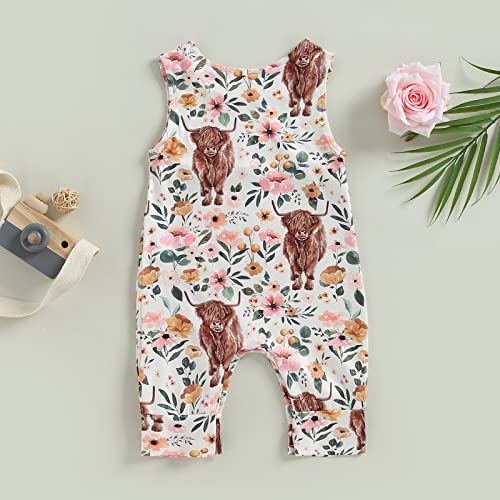 Aeemcem Western Baby Boy Girl Clothes Cow Print Romper Sleeveless Jumpsuit One Piece Bodysuit Boho Summer Outfits (A-White Flower Cow, 12-18 Months) #TOP3