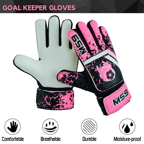 MS9 Kids Boys Children's Junior Football Goalkeeper Sports Soccer Goalie Gloves, Pink, Size 5 - Age 9 to 12 Years - Image 4