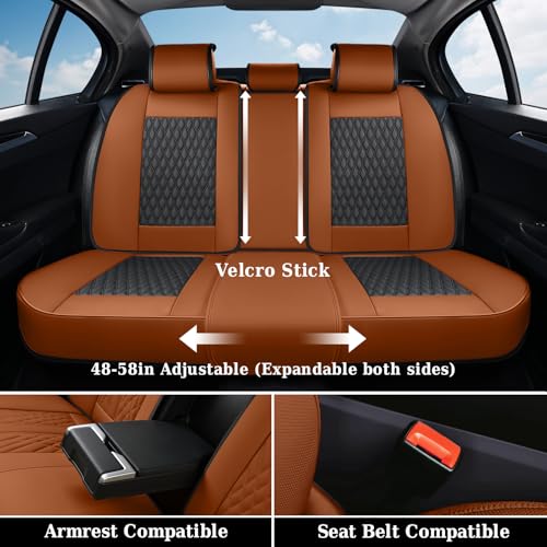 Image of Coverado Car Seat Covers Full Set, Nappa Leather Seat Covers for Car, Waterproof Car Seat Protector with Lumbar Support, Automotive Seat Covers Universal Fit for Most Cars SUV Trucks (Brown-Black)