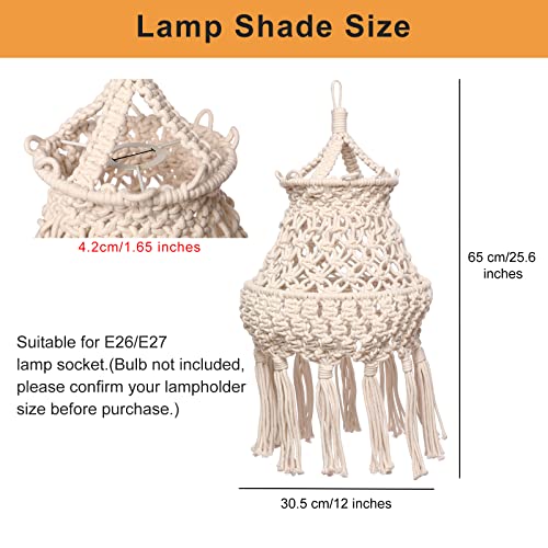 Mightree Macrame Hanging Lamp Shade, Bohemian Handmade Woven Chandelier Hanging Lamp Shade, Boho Pendant Ceiling Light Cover Shade For Bedroom, Living Room, Office #TOP1