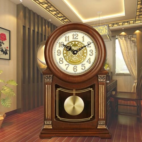 Pendule de cheminée. Horloge de Table rétro en Bois, silencieuse, alimentée par Piles, décoration d'intérieur (Couleur: Marron)