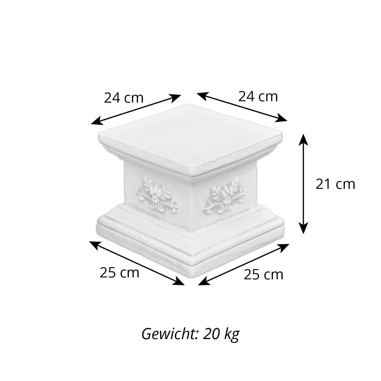 gartendekoparadies.de Quadratischer Sockel Podest, Steinsockel, H. 21 cm, Stellfläche 25 x 25 cm, 21 kg, Grau, frostsicher aus Steinguss für Außenbereich