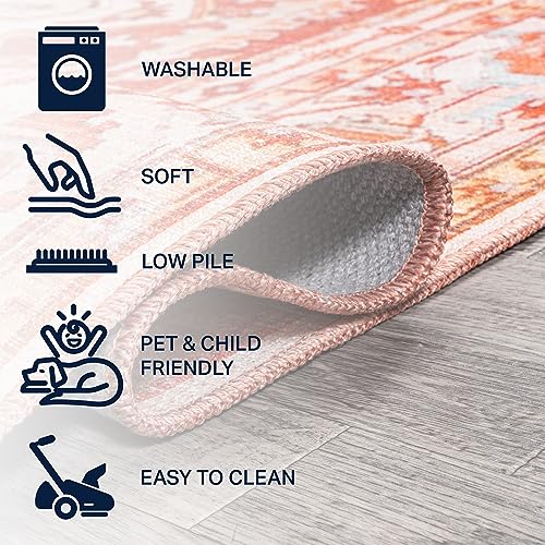 Tapete decorativo naranja y crema 5X8 ft lavable a máquina miniatura 4