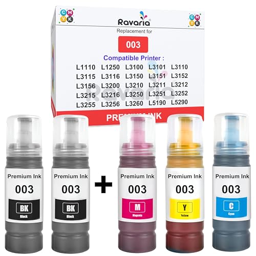 Image of 003 Compatible Ink for Epson Printer L1110 L3100 L3101 L3110 L3115 L3116 L3150 L3151 L3152 L3156 L5190 (003 Ink Set + 1 Black Extra)