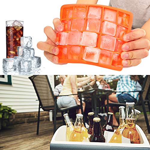 Ice Cube Tray, 2 Pack Silicone Ice Cube Molds 6+20 Large & Small Square Ice Cubes Bpa Free Nontoxic Ice Cube,Flexible And Easy Release Orange (Square) #TOP2