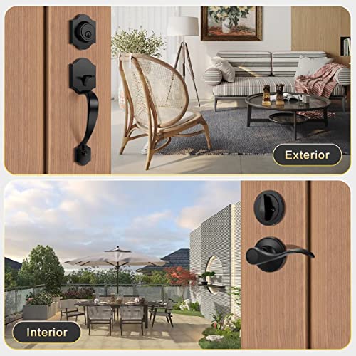Tinewa Handleset With Lever,Single Cylinder Front Door With Deadbolt,Exterior Door Handle With Reversible Handle Lever,Oil Rubbed Bronze #TOP3