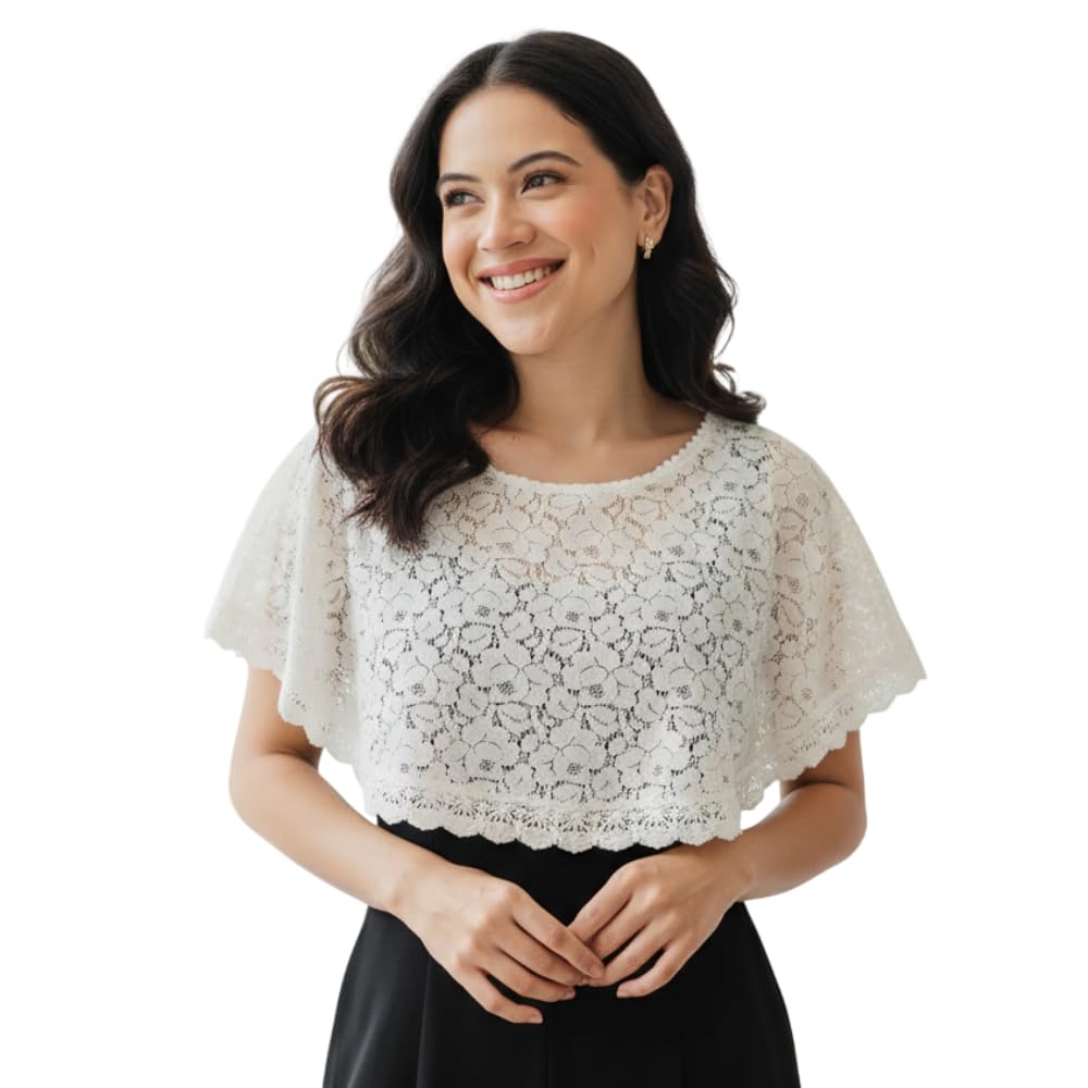 truness Lace Shrugs for Women, Stylish Cape Poncho Shrug Top, Floral Pattern Loose Knit Cover Up Wraps for Evening Dress, Off-Shoulder, Beachwear-picture-43