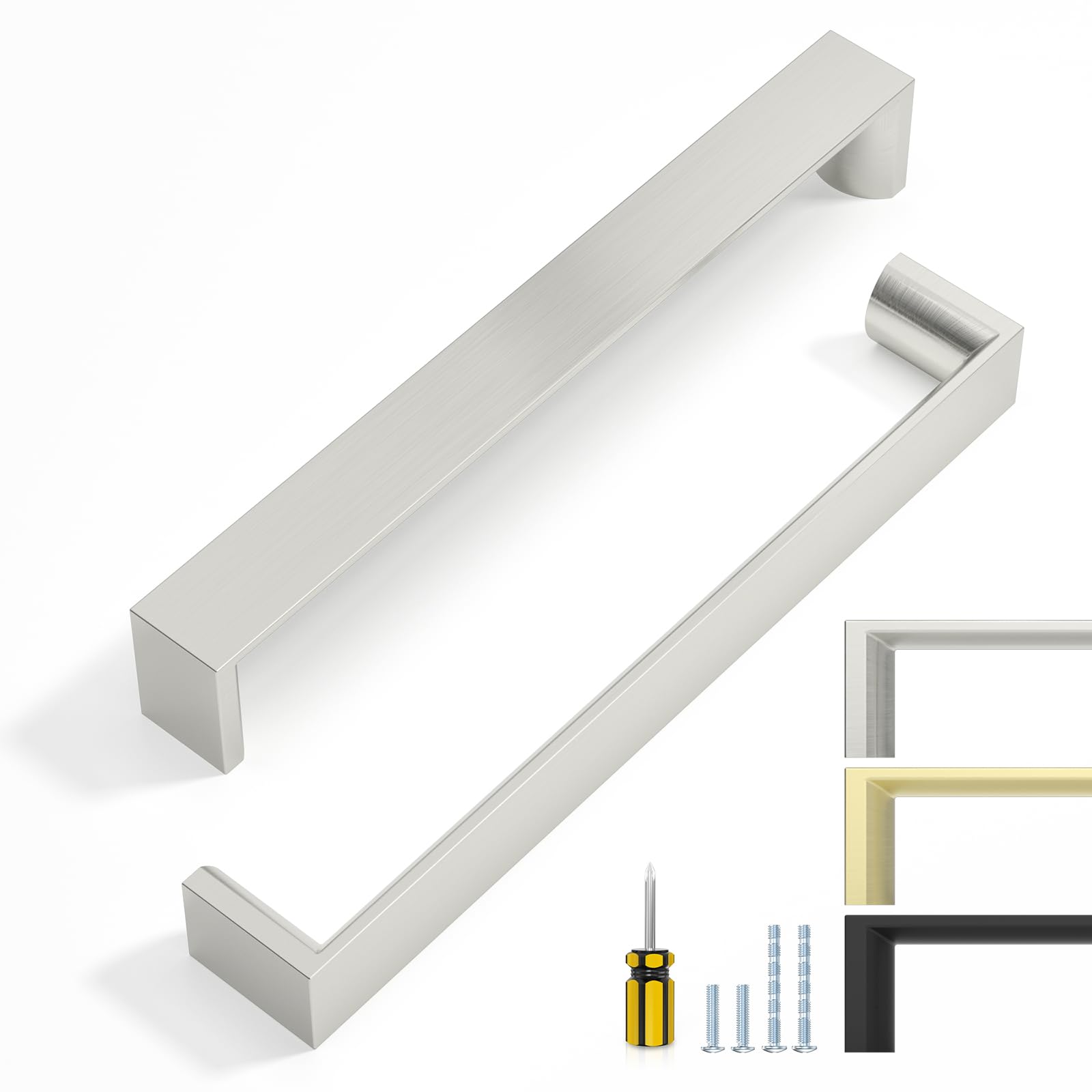ELEBUILD 12 Pack, 160mm, Brushed Satin Nickel, Cabinet Pulls, Elegant Kitchen Cabinet Handles Cabinet Hardware Cupboard Handles Square Drawer Pulls — image 1