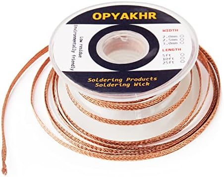 OPYAKHR No-Clean Solder Wick Fine Braid with Flux,0.1" Width, 10' Length