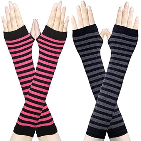 Amandir 2-4 Pairs Long Fingerless Gloves for Women Arm Warmers Knit Thumbhole Stretchy Gloves(Style 6) Cover